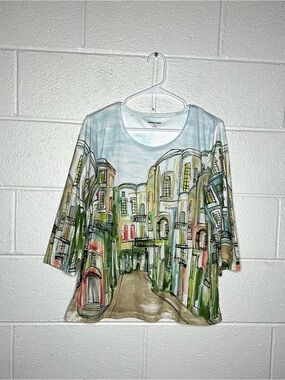 < Allison Daley Cityscape 3/4 Sleeve Top Size Medium >